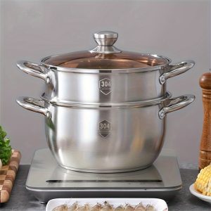 1pc Stainless Steel Steamer Pot, Multi-layers Steaming Pot, Thickened Household Cooking Pan, Induction Cooker Gas Stove Universal, For Home Kitchen Restaurant, Kitchen Supplies, Cookware