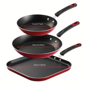 3 pieces 3-Piece Metallic Red Aluminum Non-Stick Fry Pan and Griddle Set