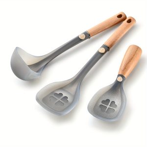 3pcs Four-Leaf Clover Silicone Spatula Set with Stainless Steel Core & Wooden Handles - Heat Resistant, BPA Free Kitchen Utensils for Non-Stick Cookware, Cooking Gadgets