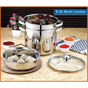 Stainless Steel 8-Quart Multi-Cooker with Glass Lid