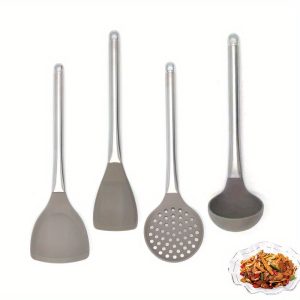 4-Piece Silicone Kitchen Utensil Set, Non-Stick Pan Shovel, High-Temperature Resistant Spatula, Silicone Spoon, Fishing Hedge, Heat Resistant Cooking Tools for Home Kitchen Use