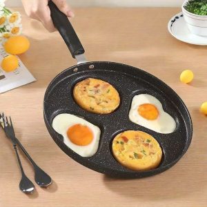 4-Cup Non-Stick Frying Pan for Eggs and Pancakes, Cast Iron Skillet with Separate Compartments ?C Versatile Uncharged Kitchen Cookware for Saut??ing, Grilling, and Baking ?C Durable and Easy to Clean