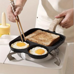 Versatile Non-Stick Aluminum Alloy Frying Pan for Eggs, Pancakes & Steak - Wooden Handle, Compatible with Gas Stove & Induction