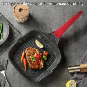 COOKER KING, 1pc 8.66in/22cm Non-Stick Frying Pan, Grill Pan, Non-Toxic, PTFE & PFOA Free, Heat-Resistant Handle, Induction Ready, Compatible With All Cooktops, Suitable For Restaurant Kitchen Eid Al-Adha Mubarak