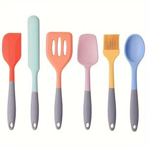 Kitchen utensils set, 6 pieces of silicone cookware, heat resistant kitchen utensils scraper set for non-stick cookware, silicone two-color handle kitchen gadget set