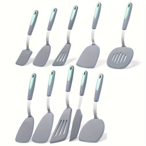 10 Pieces Silicone Spatula Set, Heat Resistant Flexible Turner Spatulas, Cooking Flipper For Eggs, Nonstick Cookie Spatula, Fish Spatula, BPA Free & Dishwasher Safe, Light Grey