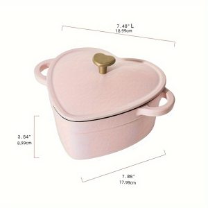 2QT Cast Iron Heart Shaped Dutch Oven, Durable Cast Iron Construction, Enamel Coating Reduces Sticking, Cooks A Variety Of Meals, Perfect For Holidays And Special Occasions, Side Handles And Easy Handling, Pink Champagne, 11.85 X 8.94 X 5.12 Inches