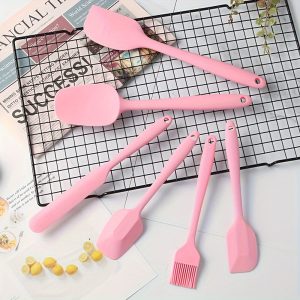 Complete Pink Silicone Baking Set - Includes Spatulas, Spoonulas, Oil Brush & Icing Spatula - Food-Safe Kitchen Gadgets for Home Cooking