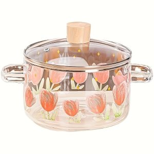 Borosilicate Glass Tulip Printed Soup Pot, 23.0CM/9in, Suitable for Induction Cookers, 1700ml/57oz