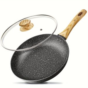 10 Inch Frying Pan with Lid, Nonstick Frying Pan with Healthy Granite Coating, Nonstick Pan with Anti-Scald Handle, Induction Compatible