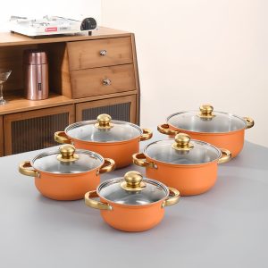 10pcs Stainless Steel Cookware Set with Glass Lids - Non-Stick, Dishwasher Safe Pots & Pans for Home, Dorms, and Camping